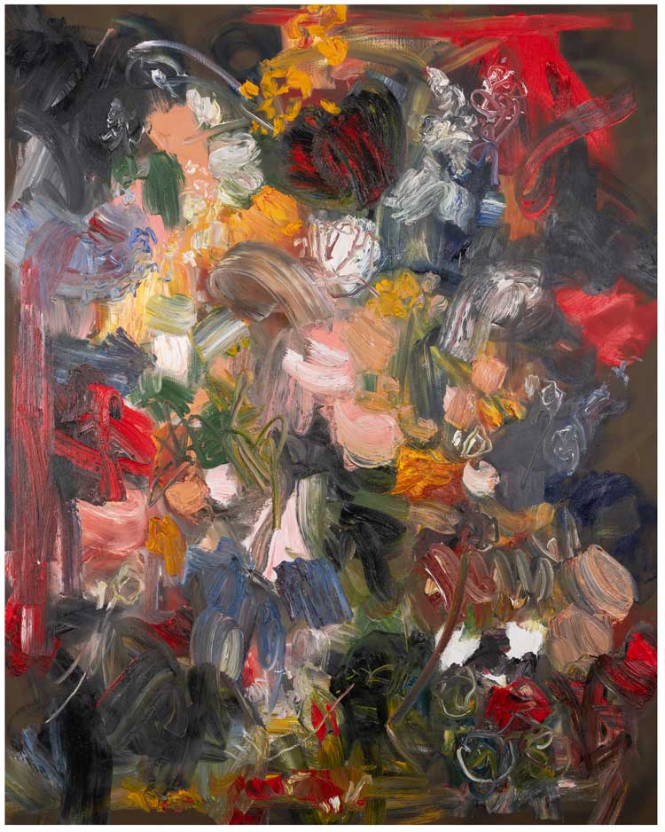 Miranda Boulton, Garlands & Wreaths II, 2025. Oil and acrylic spray paint on canvas, 150 x 120 cm. Image courtesy of the artist and Patricia Fleming Gallery. Photo: David Kirkham.
