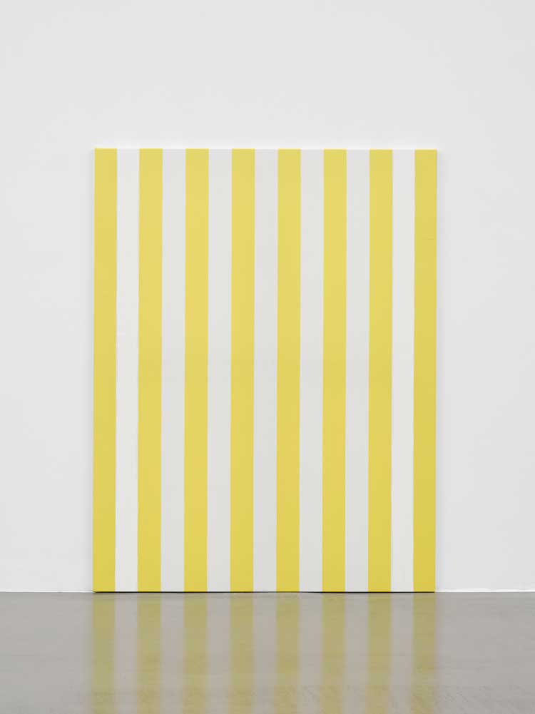 Daniel Buren, Peinture acrylique sur tissu rayé blanc et jaune d