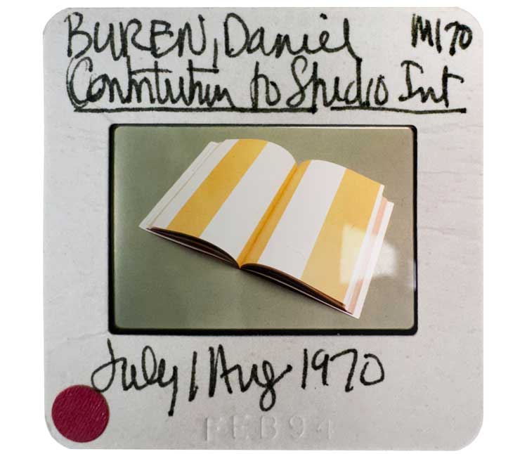 Daniel Buren, Contribution to Studio International, Jul/Aug 1970. © Daniel Buren, Courtesy Lisson.