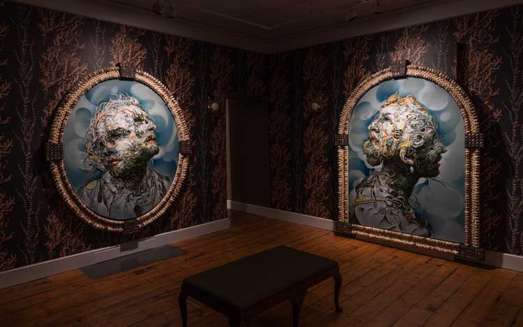 Glenn Brown, Suffolk Grotto Paintings I and II, installation view, No. 1 Royal Crescent, Bath, 2026.