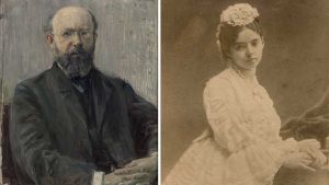 Left: Max Liebermann, Portrait of  Prof. Dr. Carl Bernstein, 1892. Oil on cardboard, Private Collection, Switzerland. © SIK-ISEA, Zurich. Photo: Philipp Hitz. Right: Felicie Bernstein as Bride, 1872. © Stiftung Stadtmuseum Berlin.