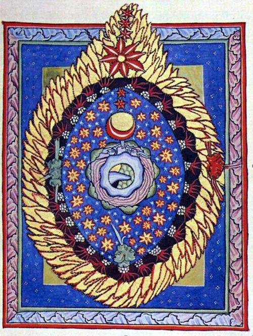 Hildegarde von Bingen, Liber Divinorum Operum (The Book of Divine Works), 13th Century. Illuminated manuscript. By concession of the Ministry for Cultural Heritage and Activities - Lucca State Library.