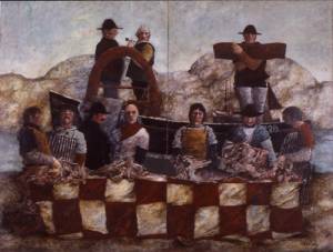 John Bellany. <em>Kinlochbervie</em> 1966. 244 x 320 cm, oil on board. Scottish National<br />        Gallery of Modern Art.
