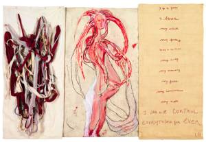 Louise Bourgeois. I Go to Pieces: My Inner Life (#6), 2010. Etching, watercolour, gouache, ink, pencil and coloured pencil on paper with fabric relief and embroidered fabric on panel, 156.5 x 226 cm (61 5/8 x 89 in). © The Easton Foundation/VAGA, New York/DACS, London 2016. Courtesy Hauser & Wirth.