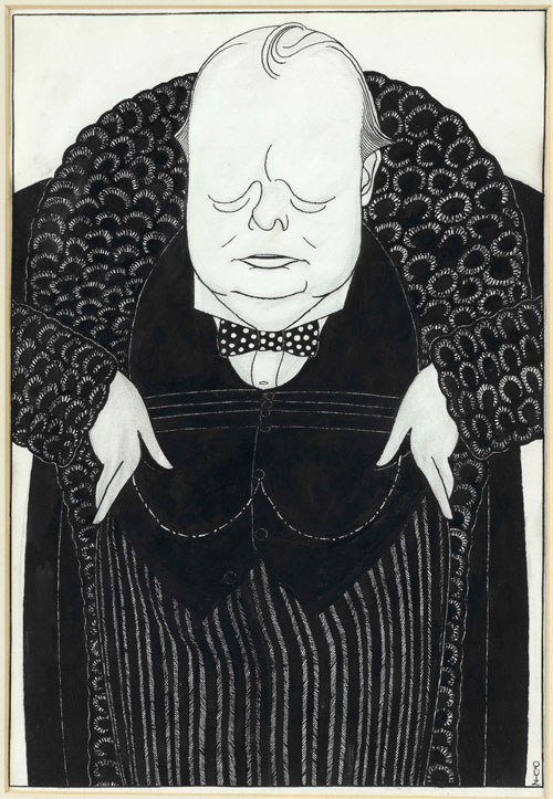 Powys Arthur Evans (aka ŒQuiz1). Churchill . Pencil and ink on paper, 32 x 45 cm.