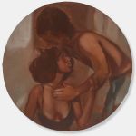 Somaya Critchlow, Study for Two Figures, 2024. Oil on linen, 30.5 cm (diameter). © Somaya Critchlow. Courtesy the artist and Maximillian William, London. Photo: Prudence Cuming Associates Ltd.