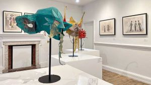 The sculptures, masks, lithographs and tapestries in this exhibition introduce a cast of characters from the fantastical other worlds of the English Mexican surrealist artist’s magnificently mad mind