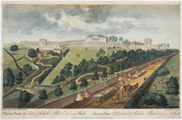 Coloured engraving of Prior Park and the Wagon-Way near Bath, 1730s. Engraved by Ant. Walker. © The Board of Trustees of the Science Museum
