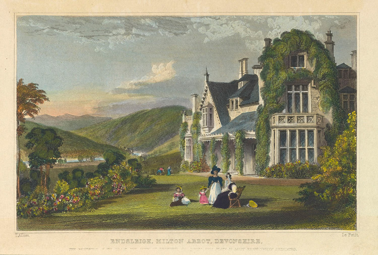 Endsleigh Cottage, Milton Abbot, England, built between 1810 and 1816. Engraving after Thomas Allom.