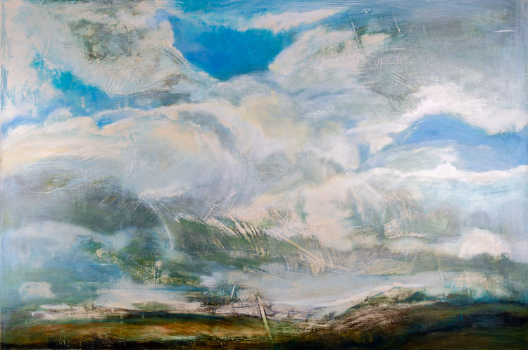 Alex McIntyre, 8 Miles with Sky, 2019. Ink and gesso on poplar, 100 x 150 x 3.4 cm. © the artist.