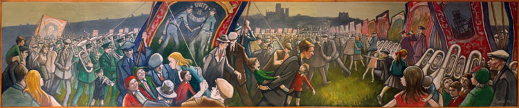 Norman Cornish. Durham Miners Gala Mural, undated. Oil on canvas, 1.8 x 9.1 m. © Courtesy of Norman Cornish Estate.