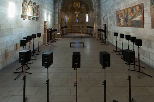 Janet Cardiff. The Forty Part Motet, 2001. View 5. Fuentidueña Chapel at The Cloisters museum and gardens. Image: The Metropolitan Museum of Art/Wilson Santiago.