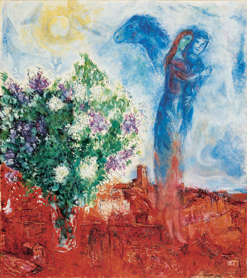 Marc Chagall. Couple above Saint-Paul, 1968. Oil, tempera and sawdust on canvas. Private collection © Chagall ® SABAM Belgium 2015.