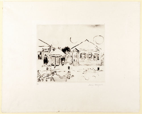 Marc Chagall. Plate from Mein Leben (My Life): The Pokrovskaja-Street in Vitebsk, 1922. Etching and dry point on Japanese paper. Paul Cassirer, Berlin, 1923. Private collection © Chagall ® SABAM Belgium 2015.
