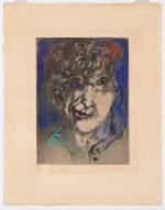 Marc Chagall. Self-Portrait with Grimace, 1925. Etching and aquatint with gouache and wash on wove paper, plate: 37.5 x 27.5 cm; sheet: 57.5 x 45 cm.
