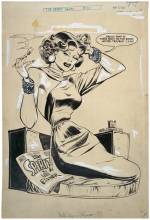 Will Eisner, <em>The Spirit ('Il Duce’s Locket').</em> Drawing for newspaper splash page (published 25 May 1947). Pen and ink on paper. Collection of Denis Kitchen. © Will Eisner Estate.