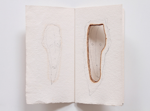 Petr Herel. I’ll Be Your Mirror, 2004. Three pen and ink drawings with perforation, unique book, 18 x 9 cm. Courtesy the artist and Australian Galleries, Melbourne.