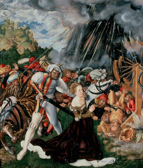 Lucas Cranach the Elder. <em>The Martyrdom of St Catherine, </em>c. 1506. Oil and tempera on limewood panel, 112 x 95 cm. Raday Library, Budapest