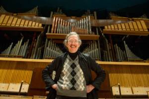 Martin Creed with the newly refurbished Royal Festival Hall Organ, 2014. Photograph © Alastair Muir.