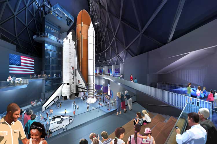 Space Shuttle Gallery., Samuel Oschin Air and Space Center, Los Angeles. Photo © California Science Center.