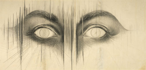 Jay DeFeo. The Eyes, 1958. Graphite on paper, 42 x 84 3/4 in. (106.7 x 215.3 cm). Whitney Museum of American Art, New York; gift of the Lannan Foundation 96.242.3. © 2012 The Jay DeFeo Trust/Artists Rights Society (ARS), New York. Photograph: Geoffrey Clements.