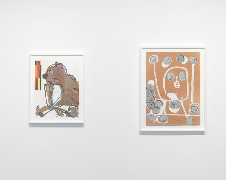 Nicole Eisenman. Left: Untitled, 2020, paper and collage, 62.2 x 47.6 cm (24 1/2 x 18 3/4 in); Right: Untitled, 2018, paper and collage, 77.5 x 57.2 cm (30 1/2 x 22 1/2 in). Photo courtesy Hauser & Wirth.