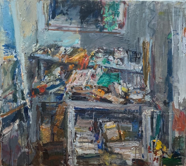 Anthony Eyton. Collapsed Shelf III, 2019. Oil on canvas, 35 x 39 1/2 in.  Photo courtesy Browse & Darby.