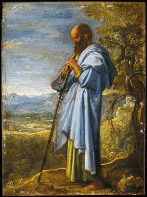 Adam Elsheimer (1578-1610). <em>Saints & Figures from the Old and New Testament: Saint Paul</em>. Oil on silvered copper, 8 x 7 cm © Petworth House, The Egremont Collection (The National Trust).