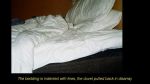 Jamila Prowse, Flare: the muted outline of a body in bed as a camera flash overtakes the scene [still], 2025.