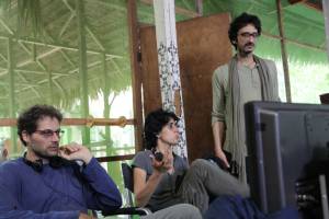 Matteo Norzi, Leonor Caraballo and Abou Farman on the set of Icaros – A Vision. Photograph: Conibo Productions.