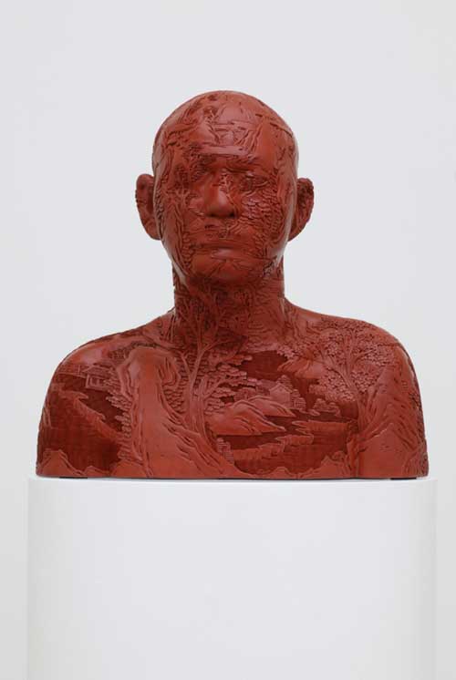 Ah Xian, <i>Human Human – Landscape. Carved Lacquer Bust 5</i>, 2000–2001. Lacquer on fibreglass resin, 45 x 46 x 28 cm. Courtesy 
              the artist. Photo: Jens Ziehe