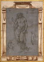 Raffaellino del Garbo (about 1466-1524). <em>Risen Christ</em>, about 1495-7. Silverpoint, heightened with lead white (partly discoloured), over stylus, on grey preparation. Copyright the Trustees of the British Museum.