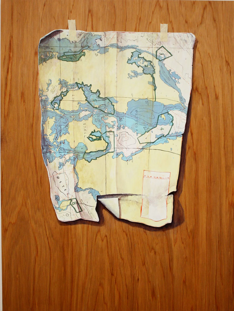 Alastair Gordon. Nautical Map, 2013. Oil on gaboon marine ply, 120 x 90 cm. © Alastair Gordon. Courtesy the artist.