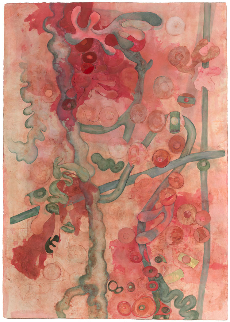Ellen Gallagher. Watery Ecstatic, 2021. Watercolour, varnish, and cut paper on paper, 198 x 140 cm (78 x 55 1/8 in). Photo: Tony Nathan. © Ellen Gallagher. Courtesy the artist and Hauser & Wirth.