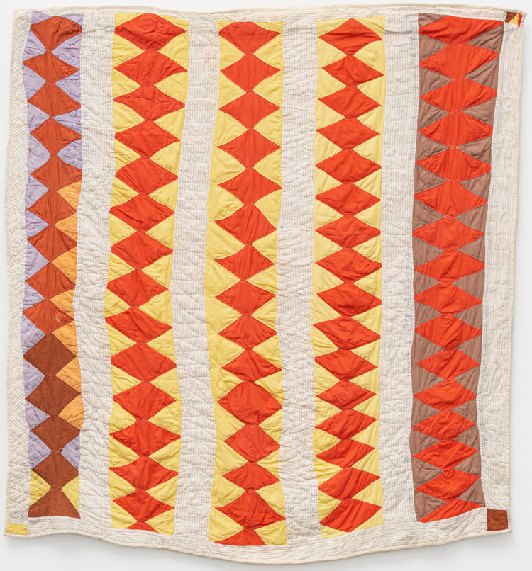 Ethel Young. 'Crosscut Saw' - (quiltmaker's name) - five diamond-pieced rows with bars, c1970. Cotton, 182.9 x 177.8 cm (72 x 70 in). Courtesy Souls Grown Deep Foundation and Alison Jacques Gallery, London. © Ethel Young.