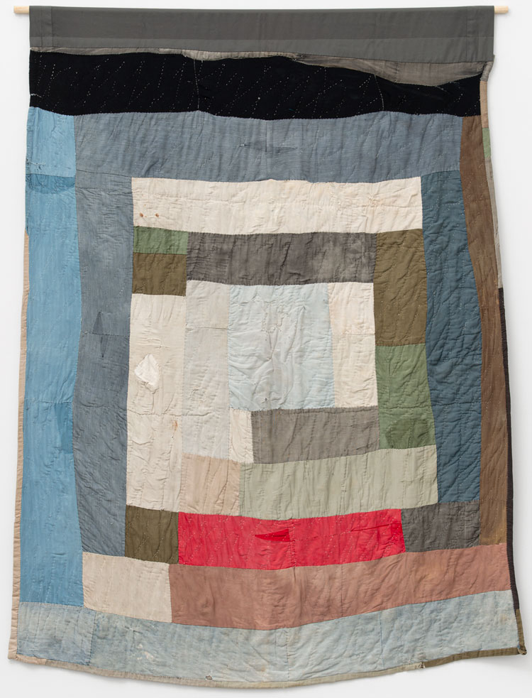Loretta Pettway. Two-sided work-clothes quilt: Bars and blocks, c1960. Cotton, denim, twill, corduroy, wool blend, 210.8 x 180.3 cm (83 x 71 in). Courtesy Souls Grown Deep Foundation and Alison Jacques Gallery, London. © Loretta Pettway / Artists Rights Society (ARS), New York and DACS, London.