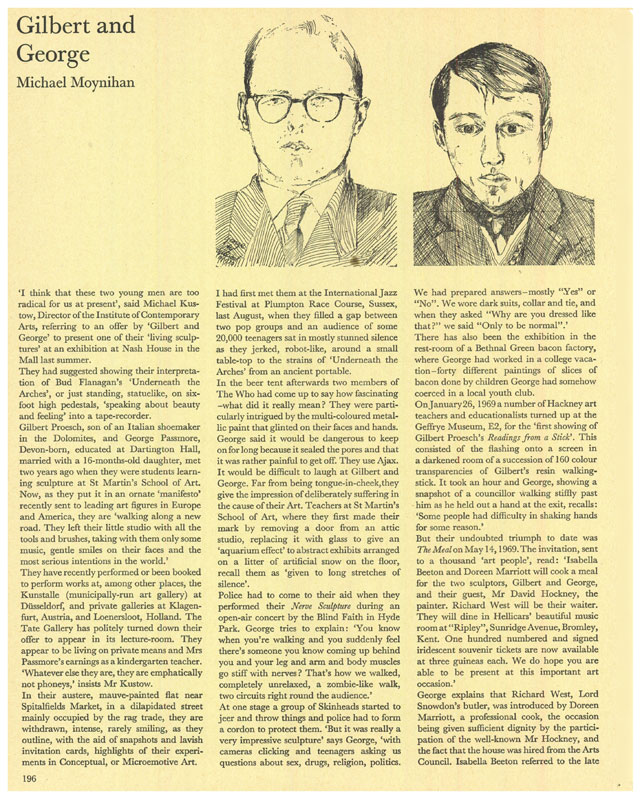Gilbert and George by Michael Moynihan. Published in Studio International, May 1970, Vol 179 No 922, page 196. © Studio International Foundation.