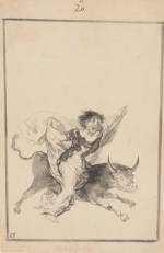 Francisco Goya. Pesadilla (Nightmare), 'Black Border' Album (E), page 20, c1816-20. Brush, black ink with wash and scraping 
36.4 x 18.1 cm. New York, The Morgan Library & Museum.