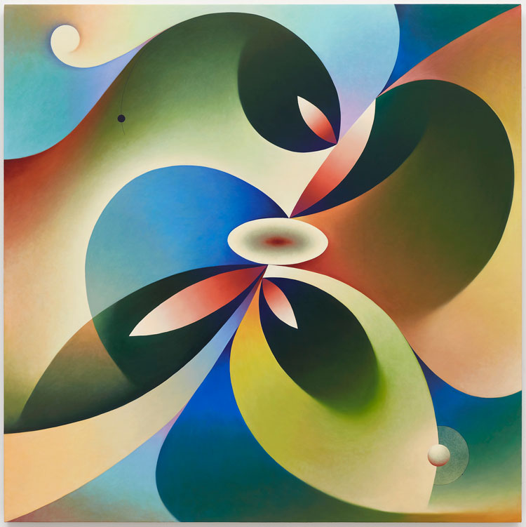 Angela Heisch. Flares, 2021. Oil and linen over panel, 152.4 x 152.4 cm (60 x 60 in). Image courtesy the artist and Pippy Houldsworth Gallery. © Angela Heisch 2021. Photo: Thomas Müller.