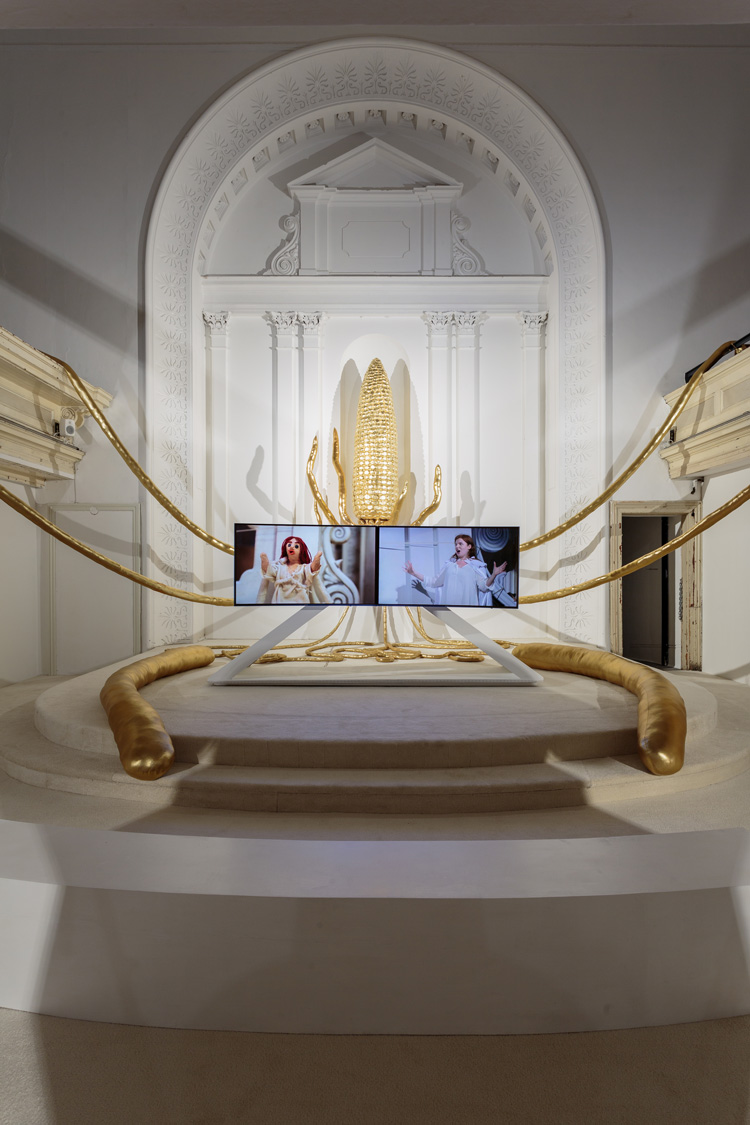 Trulee Hall, Tongues Duel the Corn Whores, An Opera, 2020. Exhibition view at Zabludowicz Collection, London, 2020. Photo: Tim Bowditch.