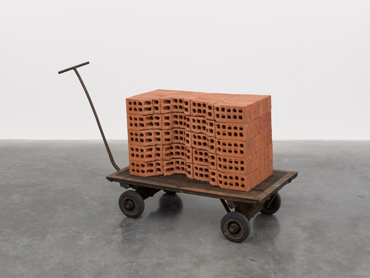 Mona Hatoum, A Pile of Bricks, 2019. Bricks, wood, metal and rubber, 95 x 171 x 61 cm. © Mona Hatoum. Photo © White Cube (Theo Christelis).