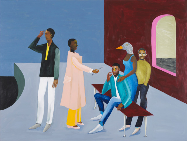 Lubaina Himid, Le Rodeur: The Exchange, 2016. Acrylic on canvas, 72 x 96 1/8 in (183 x 244 cm). Courtesy the artist and Hollybush Gardens. Photo: Andy Keate.