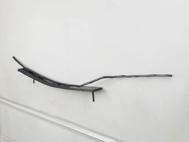 Nicky Hirst. Drawing for a Sculpture, 2017. Found objects (shelf, wooden stick) coated in graphite. Courtesy the artist and Domobaal. Photograph: Andy Keate.