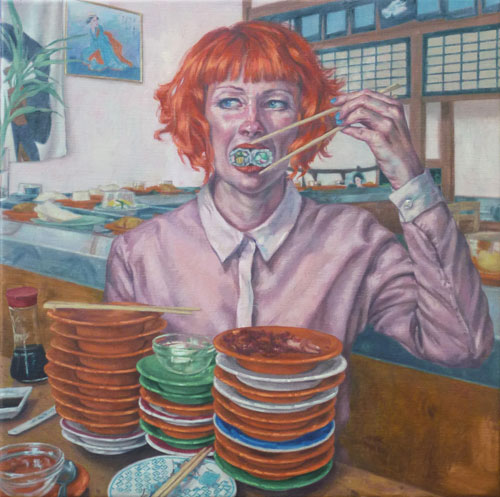 Roxana Halls. Sushi, 2014. Oil on linen, 75 x 75 cm. © the artist.