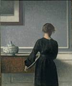Vilhelm Hammershøi. <em>Interior. Young Woman seen from Behind</em>, 1903-04. Oil on canvas, 61 x 50.5 cm. Randers Kunstmuseum. Photo Niels Erik Hybye