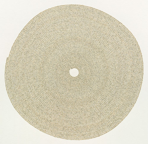 Meg Hitchcock. Lamentations: The Lamentations of Jeremiah from the Bible, 2014. Letters cut from the 9th Mandala of the Rig Veda, 24 x 23 in.