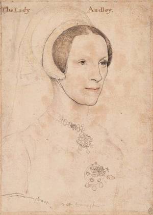 Hans Holbein. <em>Lady Audley</em>, c.1538. Coloured chalks, metalpoint, pen and ink on pink printed paper 29.2 x 20.7 cm. The Royal Collection, The Royal Library, Windsor.