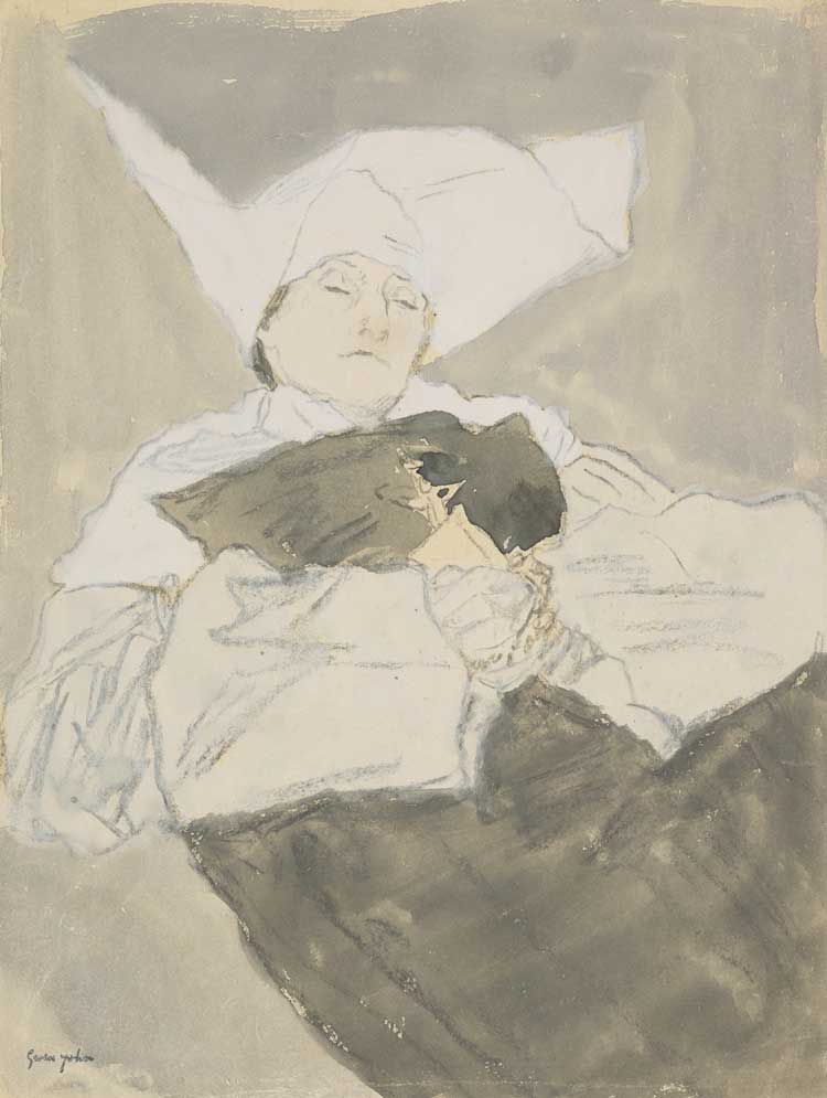 Gwen John, A Nun on her Deathbed, about 1914-1918. Gouache, watercolour and black chalk on paper, 31.5 x 24 cm. Purchased 1976. National Galleries of Scotland.