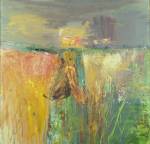 Joan Eardley. Harvest, 1960–1961. Oil and grit on hardboard, 118.10 x 118.10 cm. Scottish National Gallery of Modern Art © With kind permission of the Eardley Estate.