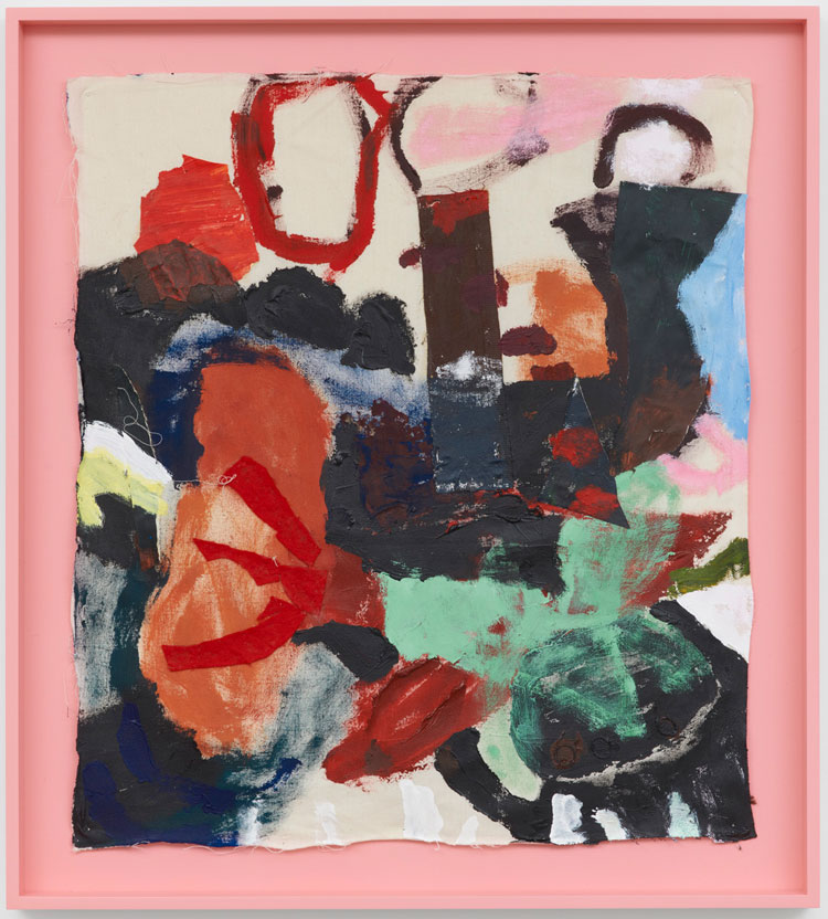 Hilda Kortei, Strike!, 2020, Acrylic, paper, fabric, felt and elastic bands on fabric, 63.5 x 53.3 cm © the artist, courtesy of Cob Gallery.